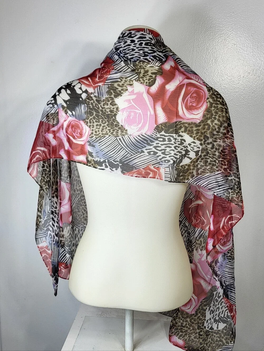 Sheer Floral & Leopard Lightweight Women's Scarf - Pink 22
